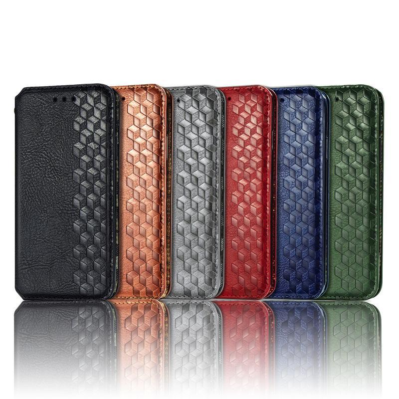 Diamond Patchwork Flip Leather Case with Magnetic Closure and Card Slot